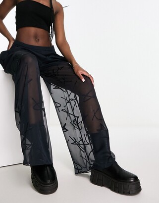 Armani Exchange sheer wide leg pants in black - ShopStyle
